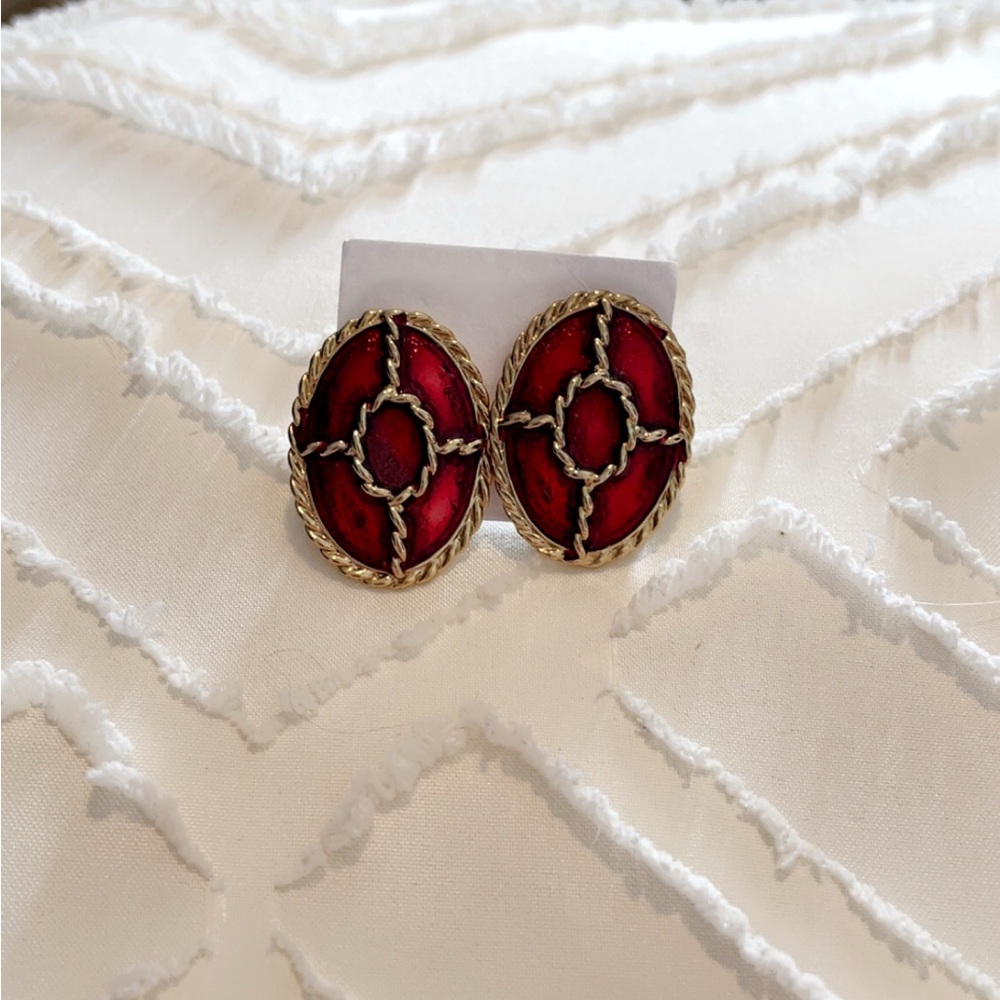 Elegant Ruby Red and Gold Earrings